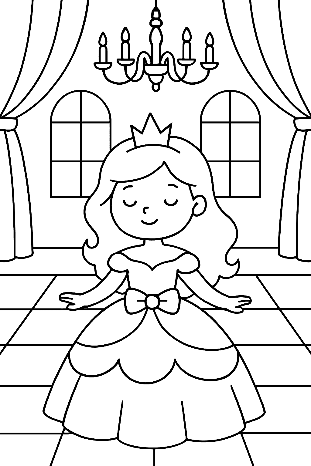 Раскраска сгенерированная по запросу: "Принцесса на балу"