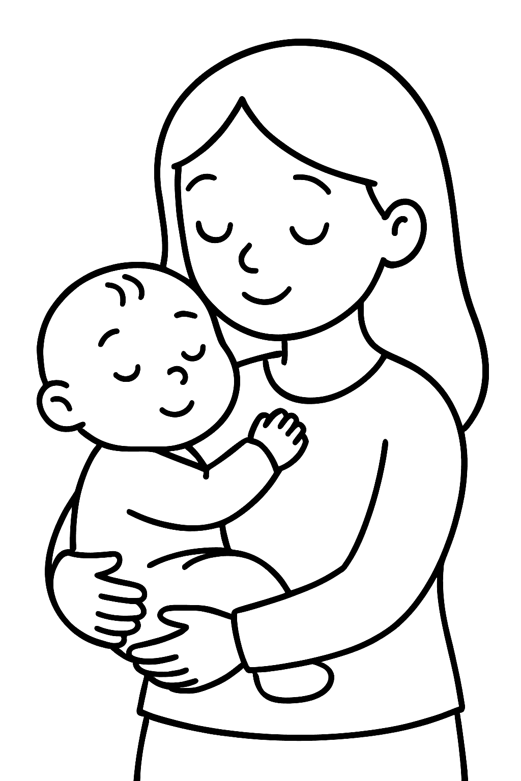 Раскраска сгенерированная по запросу: "Мама с малышом на руках"